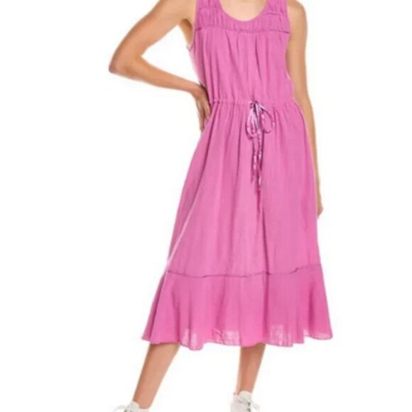 Roller Rabbit Pink Tier Midi Dress Clarissa Magenta Cotton Ruffle Peasant Dress - Picture 1 of 11